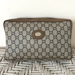 GUCCI GG Plus Monogram Large Leather and Canvas Clutch Bag